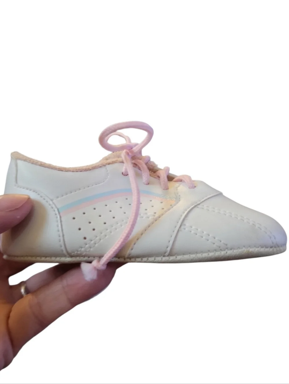 Pretzels Baby Sneakers White With Delicate Rainbows Infant Sz 3